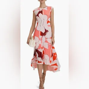 NEW Reiss Chiffon Becci Floral chiffon High-Low Midi open Back Dress Sz 2 thumbnail 3
