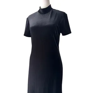 Vintage ‘90s Mica Black Velvet Mock Neck Short Sleeve Bodycon Maxi Dress thumbnail 3
