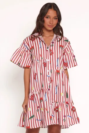 Petal & Pup Peachy Mini Dress in Red Picnic Stripe L thumbnail 1