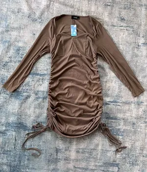NWT! Cider Brown Ribbed Knit Ruched Side Long Sleeve Dress 1XL thumbnail 1