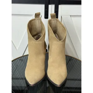 Reserved Womens Western Ankle Boots Size EU 36 US 5 Tan Suede Pointed Toe Heel thumbnail 3