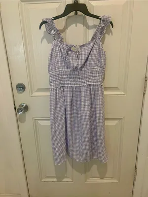 Wayf Blue and White Gingham Smocked Mini Dress with Ruffle Straps thumbnail 2