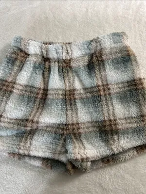 Lazy Sunday Plush Plaid Women's Shorts - Cream, Brown & Gray thumbnail 2