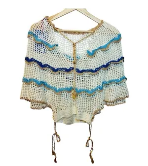 My Beachy Side Rima Scalloped Crop Top Medium Crochet Malibu Blue $235 Boho thumbnail 5