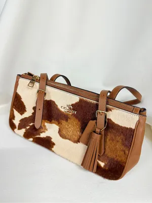 NWT Coach Asher Shoulder Bag In Haircalf With Cow Print CDW46 Gold/Cow thumbnail 4