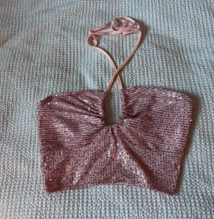 Pink sequin crop top thumbnail 1