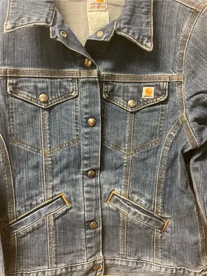 Carhartt Women's Dark Blue Denim Trucker Jacket thumbnail 3