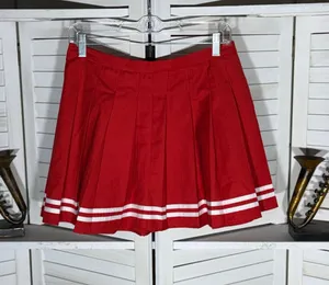 Y2K pleated cheerleader mini skirt red & white cotton school girl cosplay preppy thumbnail 1