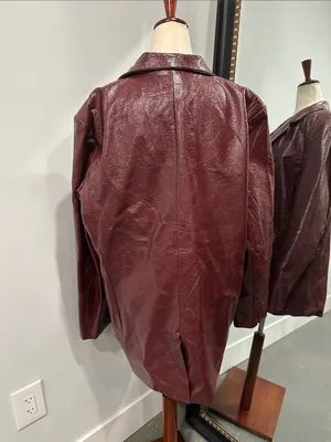 Forever 21 Burgundy faux Leather-Effect Long Blazer thumbnail 4
