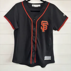 Majestic Black & Orange San Francisco Giants Button-Front Jersey Baseball L thumbnail 1
