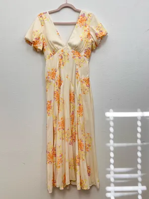 Free People Laura Yellow Floral Print Midi Dress Women's Small Boho Romantic thumbnail 4