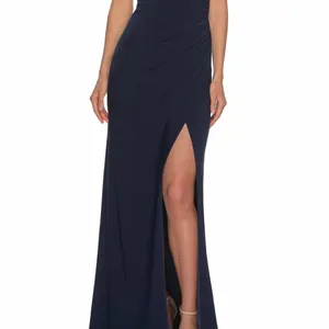LA FEMME Navy Ruched Jersey Trumpet Gown Dress SIZE 6 NWT thumbnail 2