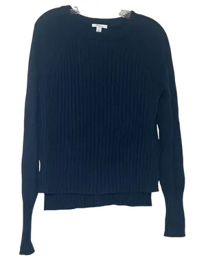 Daily Ritual Navy Blue Ribbed Lambswool Cashmere Blend Step Hem Sweater Womens M thumbnail 1