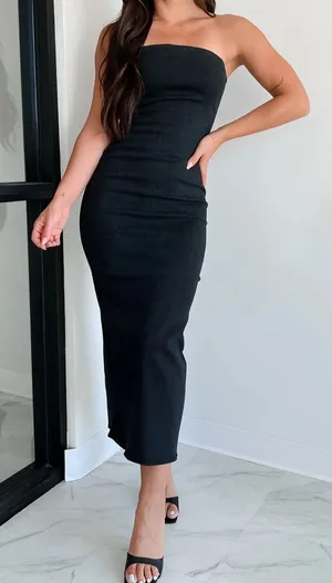 HYFVE Classic Black Strapless Denim Dress - NWOT - Size L thumbnail 1