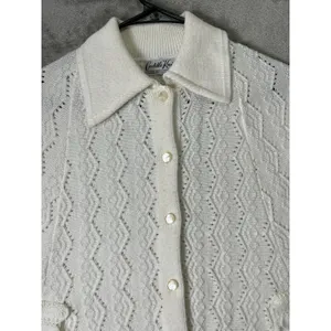 Vintage Crochet Knit Cape Poncho Button Front Cottagecore Coquette Grannycore XL thumbnail 2