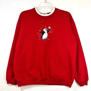 VTG Top Stitch Morning Sun Large Red‎ Collared Sweater Holiday Christmas Penguin thumbnail 1