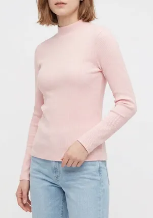 Preswick & Moore Shirt Womens M Light Pink Cotton Stretch Mock Neck Side Slit thumbnail 1