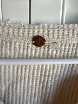 Free People Waffle-Knit Henley Long Sleeve Top in Cream sz XS thumbnail 3