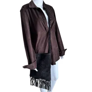 Black Suede Fringe Crossbody Bag Purse thumbnail 2