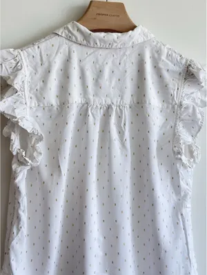 Lilly Pulitzer Branson Button Down Top Resort White Metallic Women's XL Ruffle thumbnail 10