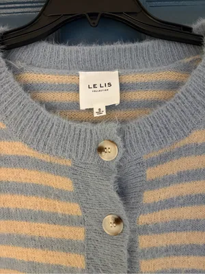 NWOT Le Lis Blue Striped Fuzzy Cropped Cardigan thumbnail 6