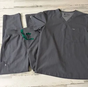 Figs Gray V-Neck Scrub Top & Pants with Green Drawstrings Size Medium thumbnail 1