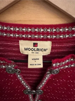 Vintage Woolrich Large Red Fair Isle Nordic Metal 1/4 Clasp Henley Sweater thumbnail 9