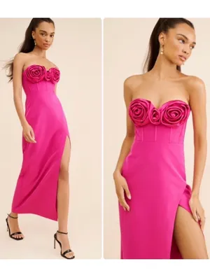 Monique Lhuillier Stella Rosette Strapless Dress thumbnail 3