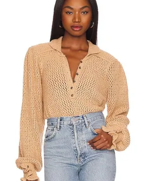 Free People Care Snowdrift Pullover in Camel Heather BNWTS SIZE XS $138.00 thumbnail 1