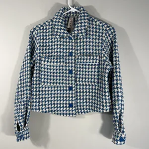 Anthropologie Dolan Left Coast Cropped Jacket Women XS Blue Houndstooth Print thumbnail 8
