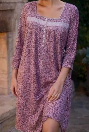 Eileen West Pink Embroidered Floral Nightgown S Cotton Long Sleeve Ruffle Lace thumbnail 1