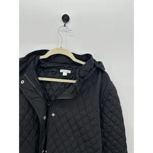 Garnet Hill Women's Quilted‎ Coat Jacket Black Sz 14 Removable Hood thumbnail 5