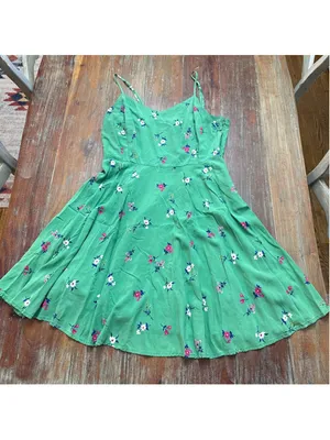 Old Navy Green Floral Fit & Flare Cami Dress Mini Smocked Back Size Large thumbnail 12