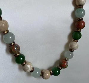 Long Mixed Jasper Agate Stone Bead Strand Necklace with Etched Copper Spacers thumbnail 6