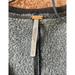 Free People Navy Blue Fleece Sweatshirt Size S Deep V Neck Oversized thumbnail 2