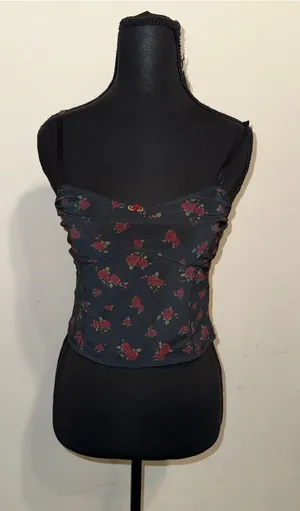 Garage Black Floral Sweetheart Camisole with Red Rose Print thumbnail 1