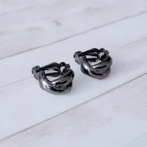 Vintage Clip On Earrings Dark Grey Twisted Chunky Hoops thumbnail 6
