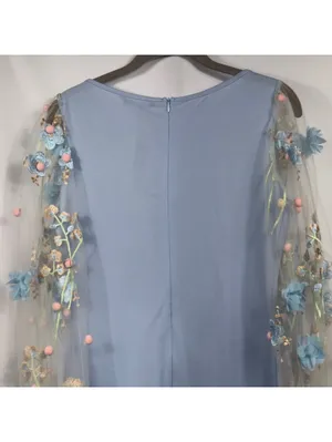 SHEIN Floral Mesh Sleeve Maxi Dress M Blue thumbnail 8