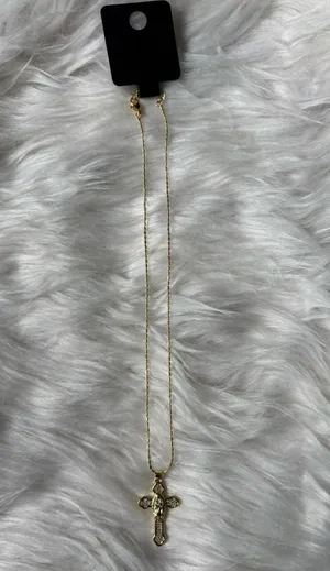 18k gold cross necklace with diamond accents thumbnail 2