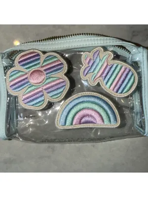 Stoney Clover Lane 8" Clear Sky Makeup Pouch Bag Pineapple Rainbow Flower Patch thumbnail 2