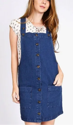 Denim by Ellison, Size Small Blue Denim‎ Button Overall Dress cottagecore thumbnail 1