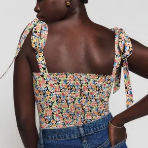 Reformation Floral Tie-Strap Tank Top in Navy Multi thumbnail 4