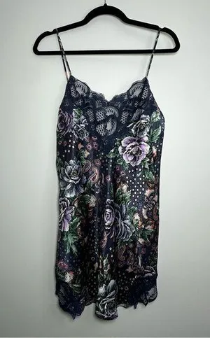 Victoria’s Secret Vintage Gold Label Navy Blue Floral Slip Dress Size Large thumbnail 1