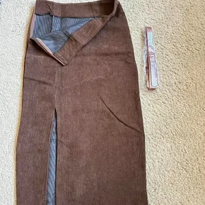 Retro brown Corduroy Slit Skirt Female Mid-length High Waist‎ Elegant Skirt xxs thumbnail 4
