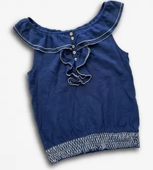 Papaya Womens Navy Blue Ruffle Neck Smocked Hem Boho Tank Top Size Medium‎ thumbnail 1