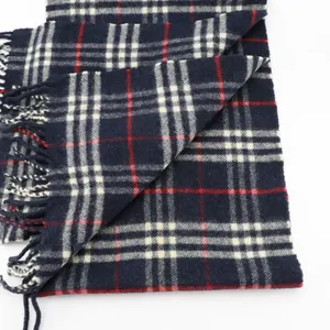 Vintage Burberry House Check Blue, Red & White Lambswool Plaid Scarf thumbnail 4