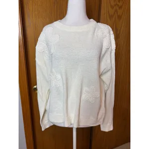 Pinch Cream Crochet Floral Applique Knit Sweater Medium Ivory Pullover Boho thumbnail 2