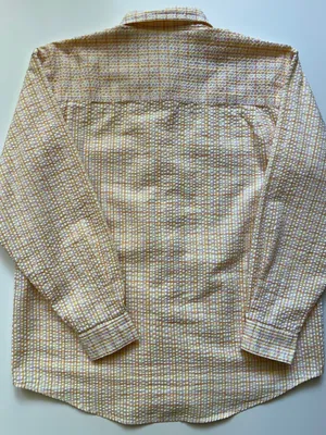 Seersucker Plaid Shirt M Lightweight Yellow Peach Oversized Japanese Button Down thumbnail 3