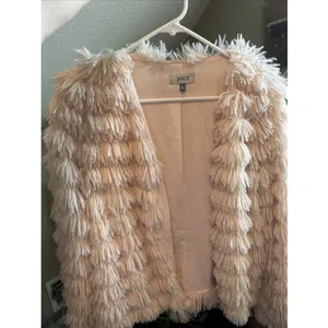Jolt Faux Fur Shaggy Open Front Jacket Blush Pink Size Small NWT Soft Coat thumbnail 2