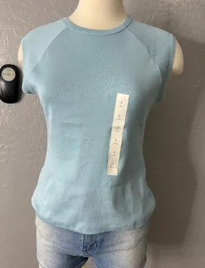 Banana Republic Ribbed High-Crew Top 771407, Bali Blue, S thumbnail 1